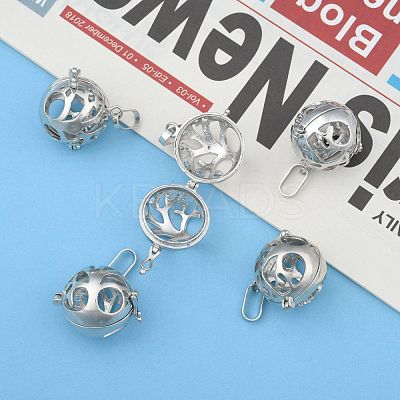 Brass Hollow Round Cage Pendants KK-E662-10P-NR-1