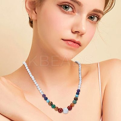 Natural & Synthetic Mixed Gemstone Round Beaded Necklace & Braided Bead Bracelet SJEW-AR0001-01-1