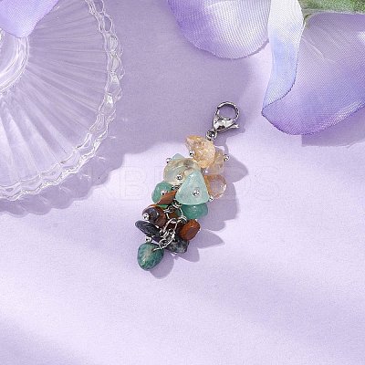 Natural Citrine & Tiger Eye & Aventurine & South Africa Jasper Chip Beads Pendant Decorations HJEW-JM02124-02-1