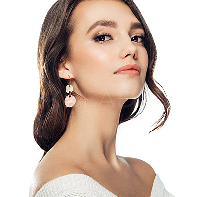 2 Pairs 2 Colors Retro Two Tone Alloy Flat Round Dangle Earrings for Women EJEW-AN0002-40-1