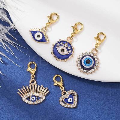 Evil Eye Alloy Enamel & Rhinestone Pendent  Decorations HJEW-JM01328-1