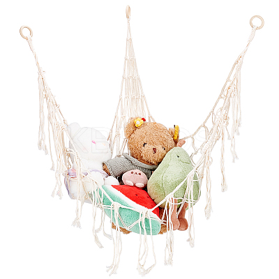 Cotton Macrame Hanging Toy Storage Hammock AJEW-WH0033-72-1