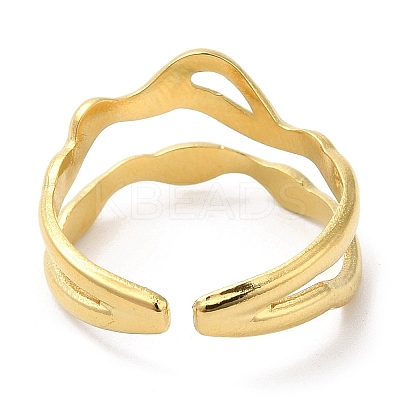 304 Stainless Steel Hollow Wave Open Cuff Ring for Women RJEW-I098-03G-1
