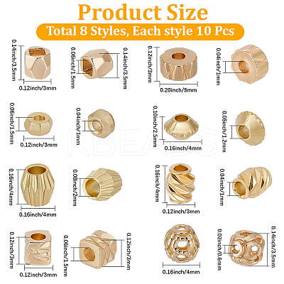 80Pcs 8 Styles Brass Spacer Beads KK-BBC0025-81-1