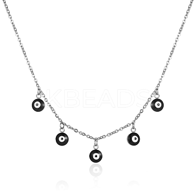 304 Stainless Steel Evil Eye Pendant Necklace for Women KE2161-2-1
