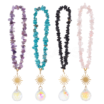 4Pcs Glass Round Car Pendant Decorations HJEW-OC00277-1