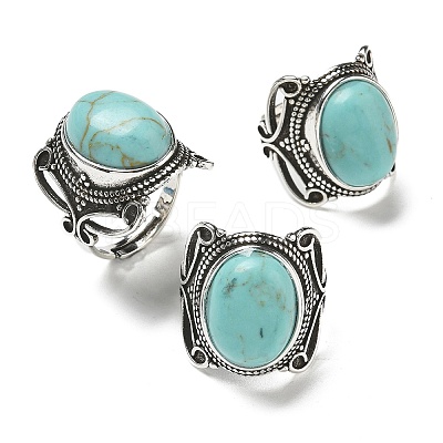 Synthetic Turquoise Adjustable Rings RJEW-I108-02AS-10-1
