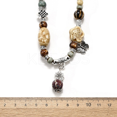 Ethnic Style Alloy & Porcelain Ceramic Beads Pendant Tassel Y Necklaces LS-NJEW-D308-03B-1