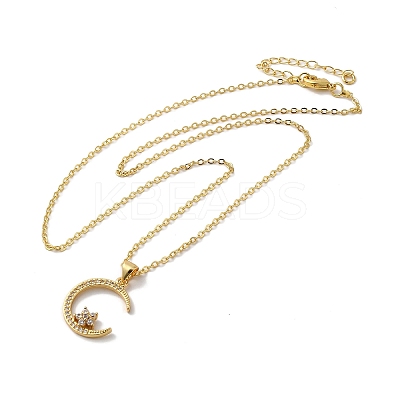 Golden Brass Crescent Moon Pendant Necklace with Rhinestone LS-NJEW-Z015-01D-G-1
