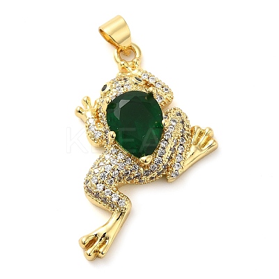Rack Plating Brass Micro Pave Green Cubic Zirconia Pendants KK-C047-01A-G-1