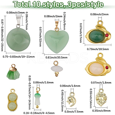 30Pcs 10 Styles Alloy with Glass Imitation Jade Pendants FIND-SC0019-80-1