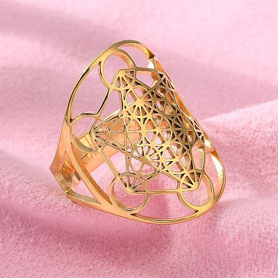 304 Stainless Steel Star of David Adjustable Ring RJEW-P037-05G-1