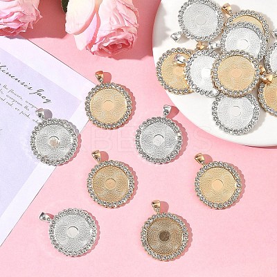 10Pcs Flat Round Alloy Rhinestone Pendant Cabochon Settings ALRI-YW0001-32KCG-1