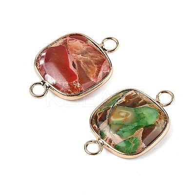 Brass Pave Natural Imperial Jasper Connector Charms KK-R214-08KCG-1