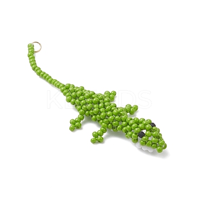 Glass Seed Beaded Gecko Pendants PALLOY-MZ01115-01-1