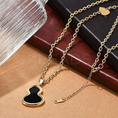 Ion Plating(IP) 304 Stainless Steel Pave Natural Shell Gourd Pendant Cable Chain Necklaces for Women NJEW-M078-02G-02-1