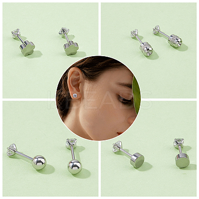 2Pairs Carbon Steel Micro Pave Cubic Zirconia Stud Earrings for Women EJEW-HS0001-16P-1