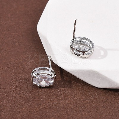 Brass Micro Pave Clear Cubic Zirconia Stud Earrings EJEW-C174-02E-P-1
