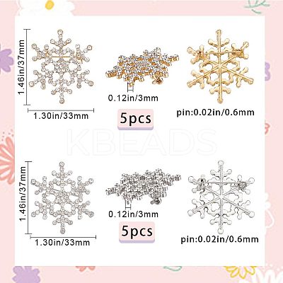 10Pcs 2 Colors Crystal Rhinestone Christmas Snowflake Brooch Pin JEWB-GF0001-29-1
