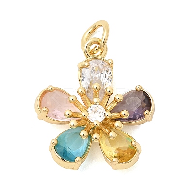 Brass Pave Clear Cubic Zirconia Pendants KK-G554-18G-1