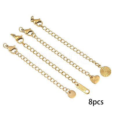 8Pcs 4 Styles 304 Stainless Steel Curb Chain Extender STAS-YW0003-35G-1