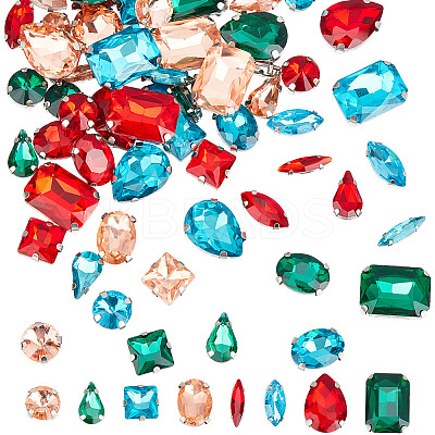 64Pcs 32 Styles Octagon/Teardrop/Horse Eye Sew on Rhinestone RGLA-DC0001-02-1