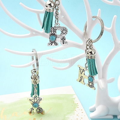 Alloy with Resin Imitation Synthetic Turquoise Keychain KEYC-YW00087-01-1