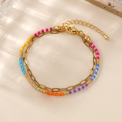 Glass Rainbow Beaded Double Layer Women's Bracelets MZ0541-1