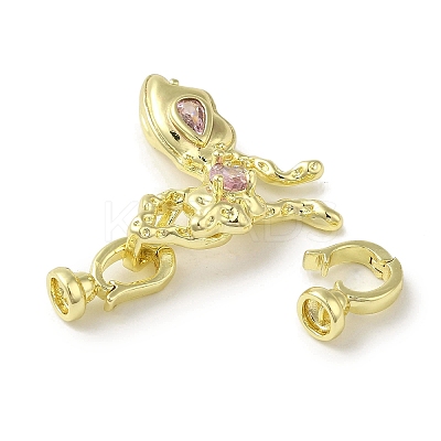 Brass Micro Pave Pink Cubic Zirconia Fold Over Clasps KK-K371-12G-1
