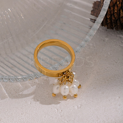 304 Stainless Steel with Natural Freshwater Pearl Finger Rings for Women AG0795-1