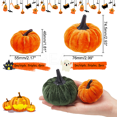 9Pcs 6 Styles Flannel Simulation Plastic Foam Artificial Pumpkin Thanksgiving Party Decorations AJEW-CA0001-92-1