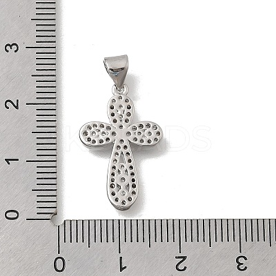 Brass Micro Pave Clear Cubic Zirconia Cross Pendants KK-D431-042P-1