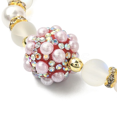 Synthetic Moonstone & Plastic Pearl & Hematite Beaded Stretch Bracelet BJEW-JB09503-1