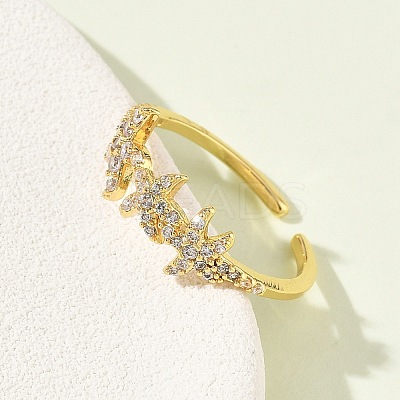 304 Stainless Steel Cubic Zirconia Cuff Open Rings for Women LS-RJEW-Z122-02G-04-1
