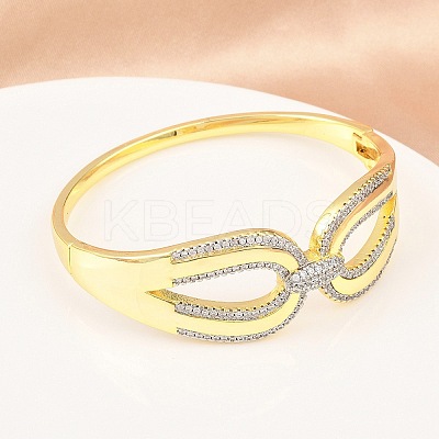 Brass Micro Pave Clear Cubic Zirconia Bangles for Women BJEW-D368-02G-1