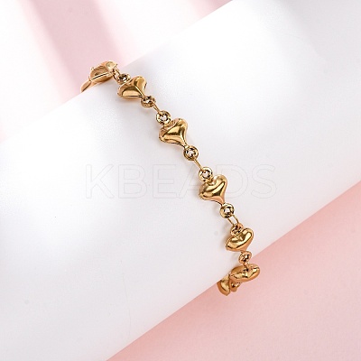 304 Stainless Steel Heart Link Bracelets for Women BJEW-L706-03G-1