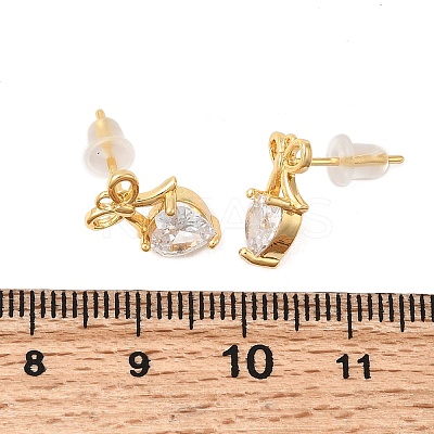 Heart Brass Micro Pave Clear Cubic Zirconia Stud Earrings EJEW-P331-06G-1
