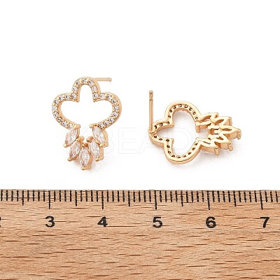 Flower Brass Micro Pave Clear Cubic Zirconia Stud Earrings for Women EJEW-G428-18G-02-1