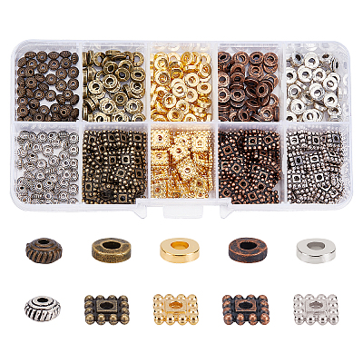 500Pcs 10 Style Tibetan Style Alloy Spacer Beads TIBEB-AR0001-06-1