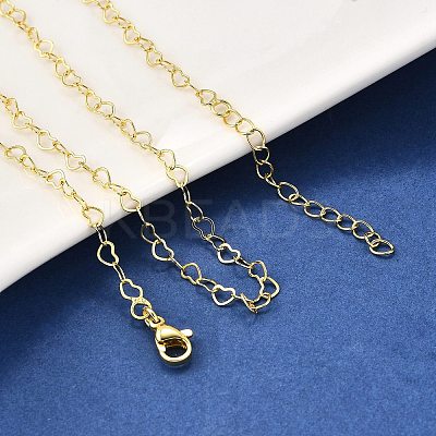 Brass Heart Link Chain Necklaces NJEW-M108-33G-1
