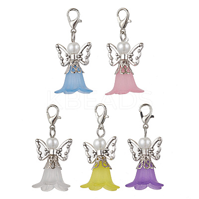 5Pcs 5 Colors Glass Pearl Beads & Acrylic Pendant Decorations HJEW-JM03223-02-1