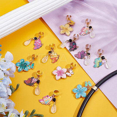 12Pcs Butterfly Alloy Enamel Stethoscope Pendant Decorations HJEW-OC00230-1