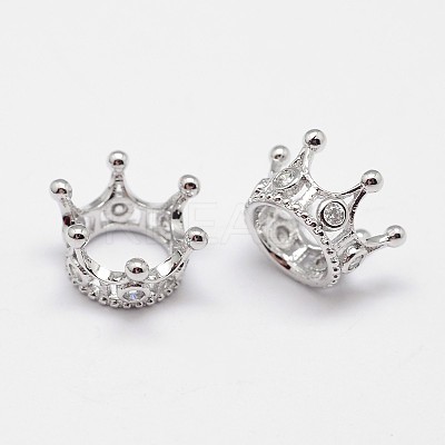 Crown Brass Micro Pave Grade AAA Cubic Zirconia Large Hole Beads X-ZIRC-O022-60P-NR-1