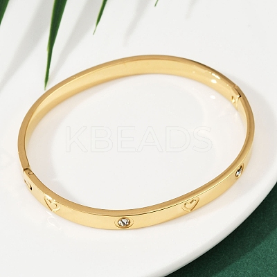 201 Stainless Steel with Rhinestone Bangles for Women X-BJEW-B138-04G-1