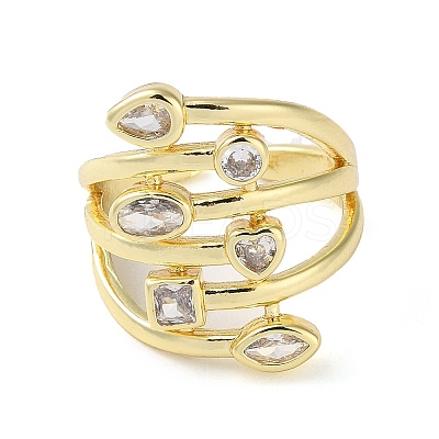 Eco-Friendly Brass Micro Pave Clear Cubic Zirconia Cuff Ring for Women RJEW-A025-01G-1