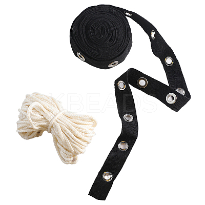 4 Yards Black Cotton Ribbons with Platinum Tone Eyelet Rings OCOR-GF0002-87B-1