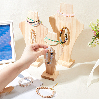 3 Bags 3 Styles Bust Shaped Wood Pendants Jewely Display Stands ODIS-DC0001-10-1