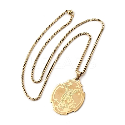 201 Stainless Steel Saint Saint Michael The Archangel Pendant Necklaces for Women NJEW-M105-02G-1