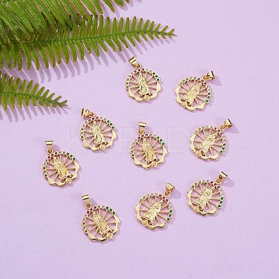 10Pcs Rack Plating Brass Micro Pave Cubic Zirconia Pendants KK-SZ0001-78-1