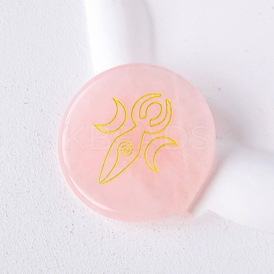 Natural Rose Quartz Carved Healing Flat Round Stone PW-WG53645-01-1
